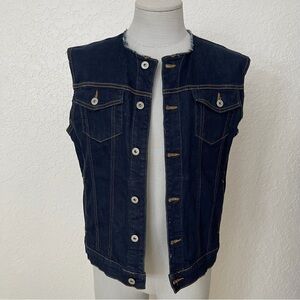 Topman Blue Denim Vest XL Mens Raw Cut Sleeveless Trucker Biker Indie Grunge Y2K